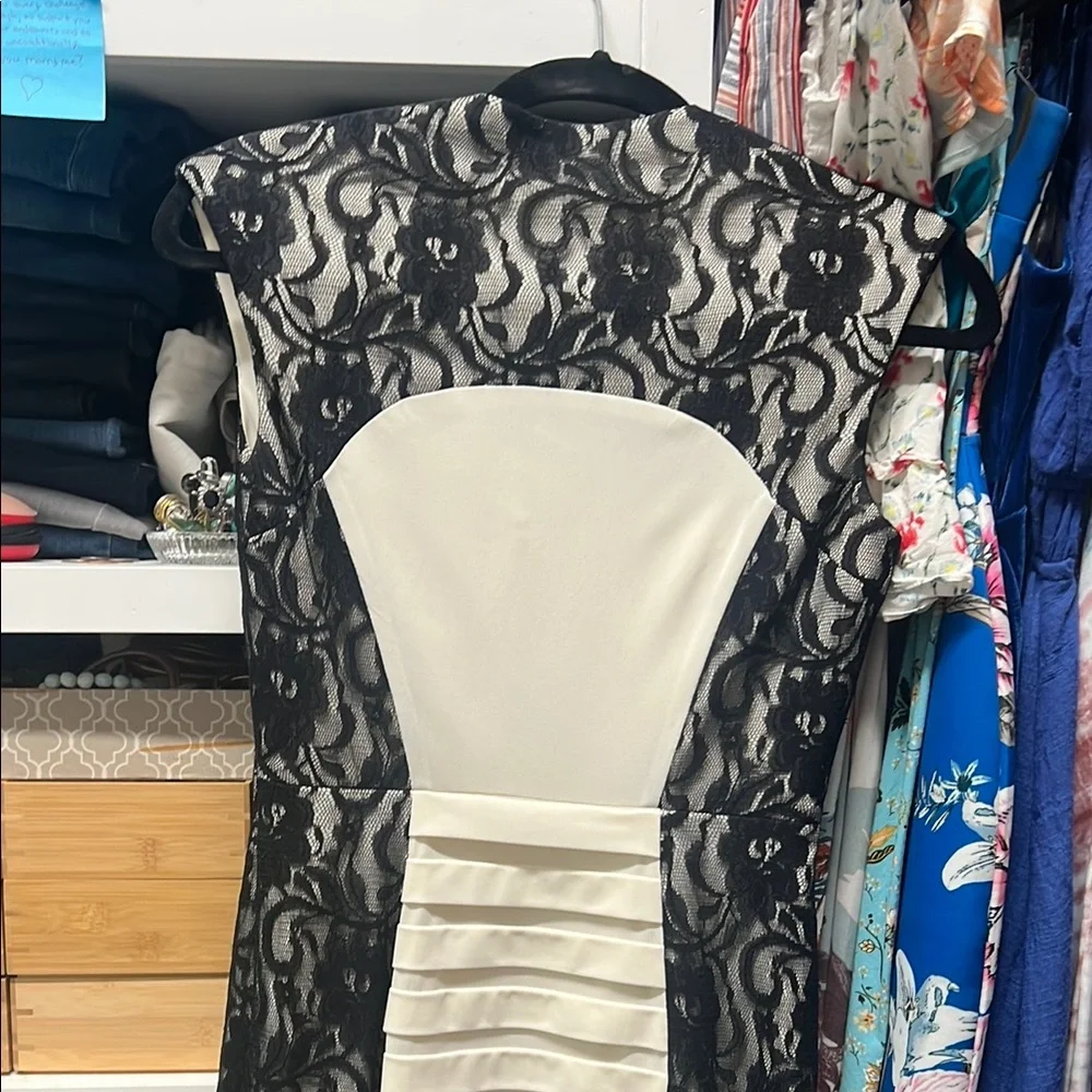 Cache Black and White Pleated Ruched Sheath Midi Dress - Picture 5 of 7